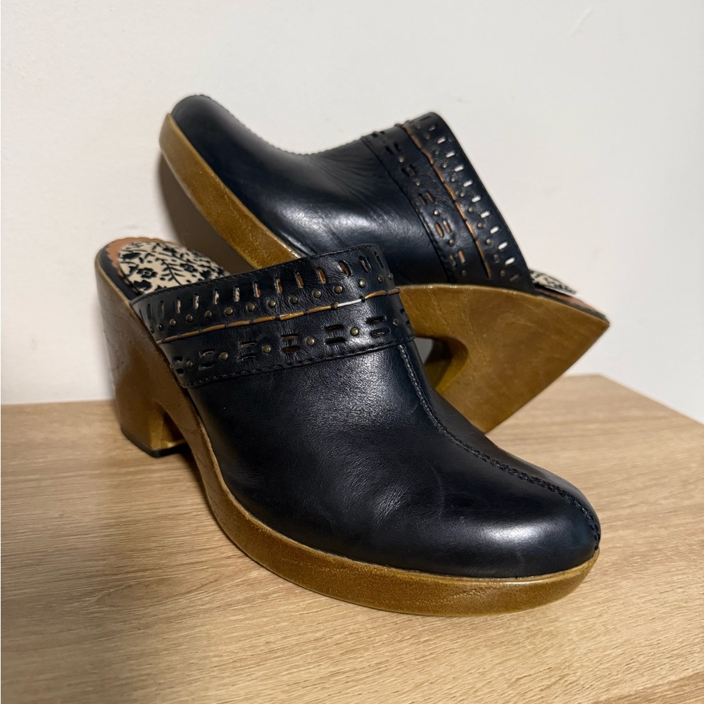 Indigo Clarks Clog Heel Shoes Women Sz 9.5 Leather
